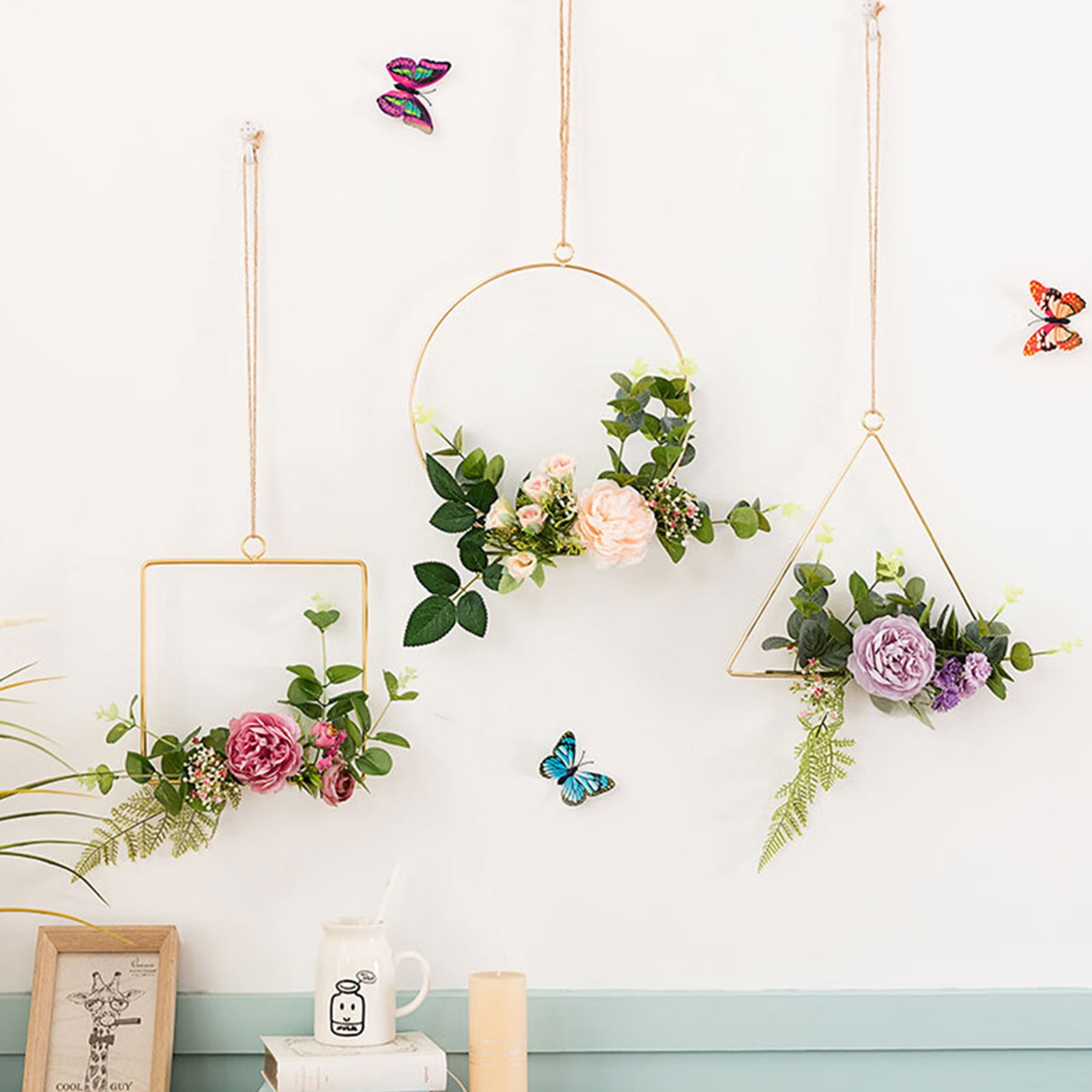 Details about   Geometric Floral Hoops Artificial Flower Wreath Metal Wedding Hanging Home Decor 