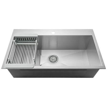 AKDY 32" x 18" x 9" Handmade Stainless Steel Top Mount Kitchen Sink Single Basin Tray Strainer Kit