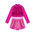 thumbnail image 3 of Alvivi Kids Girls 2 Piece Hip-Hop Dance Outfit Long Sleeve Metallic Crop Top with Shorts Streetdance Gym Dancewear Hot Pink 10, 3 of 5