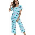 thumbnail image 7 of MLDRA Womens Pajama Sets 2 Piece Cotton Lounge Set Lightweight Pj Set Short Sleeve Tops With Capri Pants Cute Ladies Sleepwear Summer Set, 7 of 7