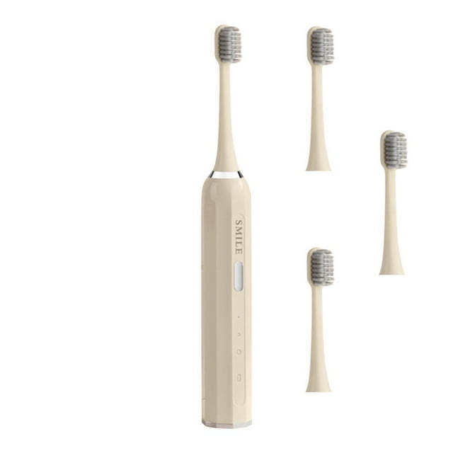Dsseng Electric Toothbrush with 3 Replacement Brush Head for Adults Kids USB Rechargeable Soft Bristle Smart Timer Fully Automatic High Frequency. Waterproof Great Gifts 1PC Khaki