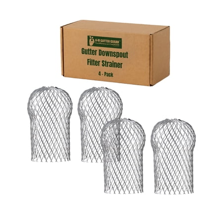 A-M Gutter Guard Gutter Downspout Filter Strainer – 4 Pack | Prevents Clogs from Leaves Debris & Twigs | Durable Aluminum Gutter Drain Protection | Easy Install – Fits Standard Downspouts