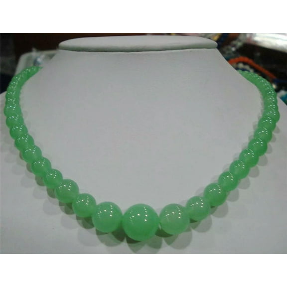 K-KED Beautiful 6-14mm Natural Green Jade Gemstone Round Beads Necklace 18" AAA