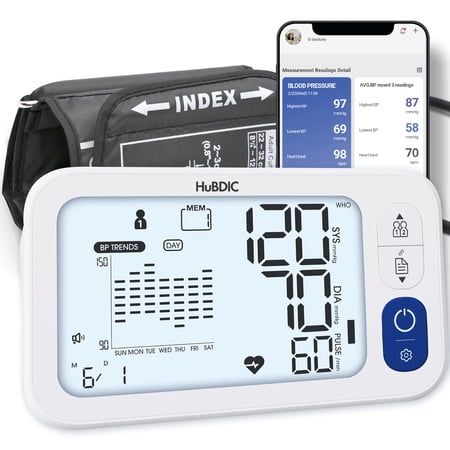 HubiCare Automatic Blood Pressure Monitor, Potable Digital BP Measuring Machine for Home Use, Adjustable Large Cuff, 3 User Mode, Bluetooh Connection & Save Data in APP for iOS & Android