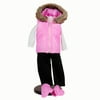 18 Inch Doll Clothes Winter Fun Outfit, Pink Hooded Vest, Shirts, Pants, Mittens