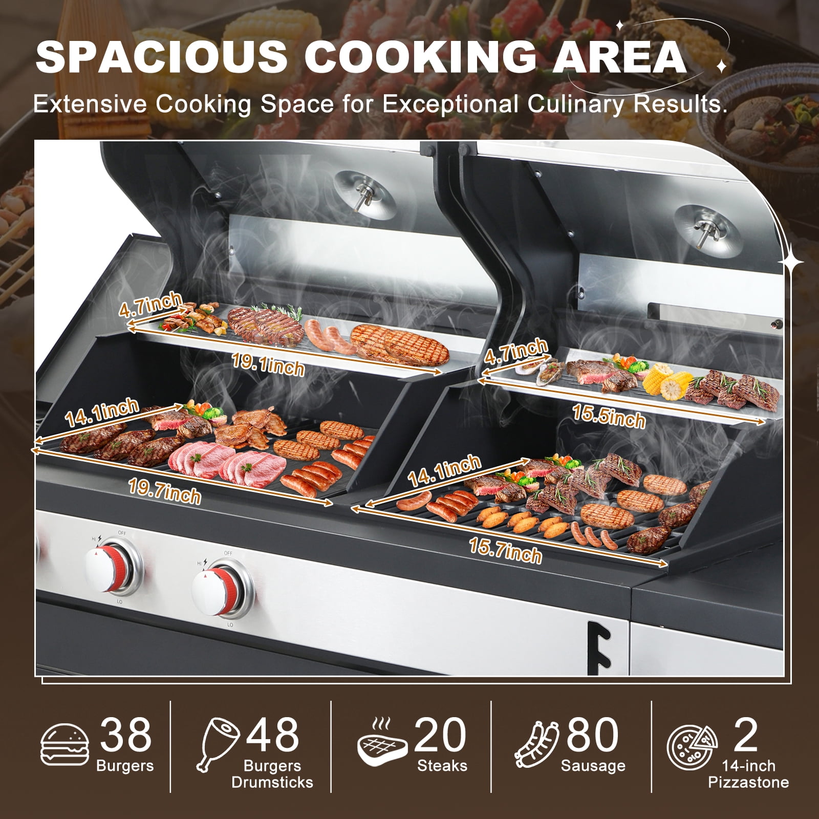 Nice Cooker Gas and Charcoal Combo Grill with Side Burner, 37,230 BTU Outdoor BBQ Grill with Porcelain-Enameled Cast Iron Grates and Plate, Thermometer, Storage Cabinet Rack for Outdoor Patio, Garden