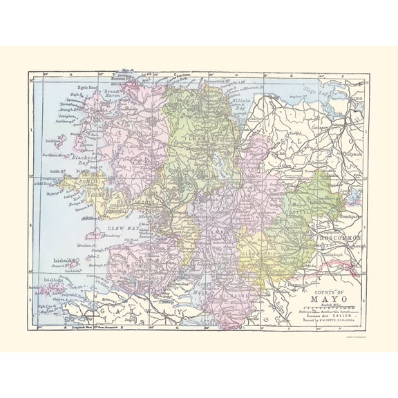 Historic Map - Mayo County Ireland - Bartholomew 1882 - 23 x 29.77 - Vintage Wall Art