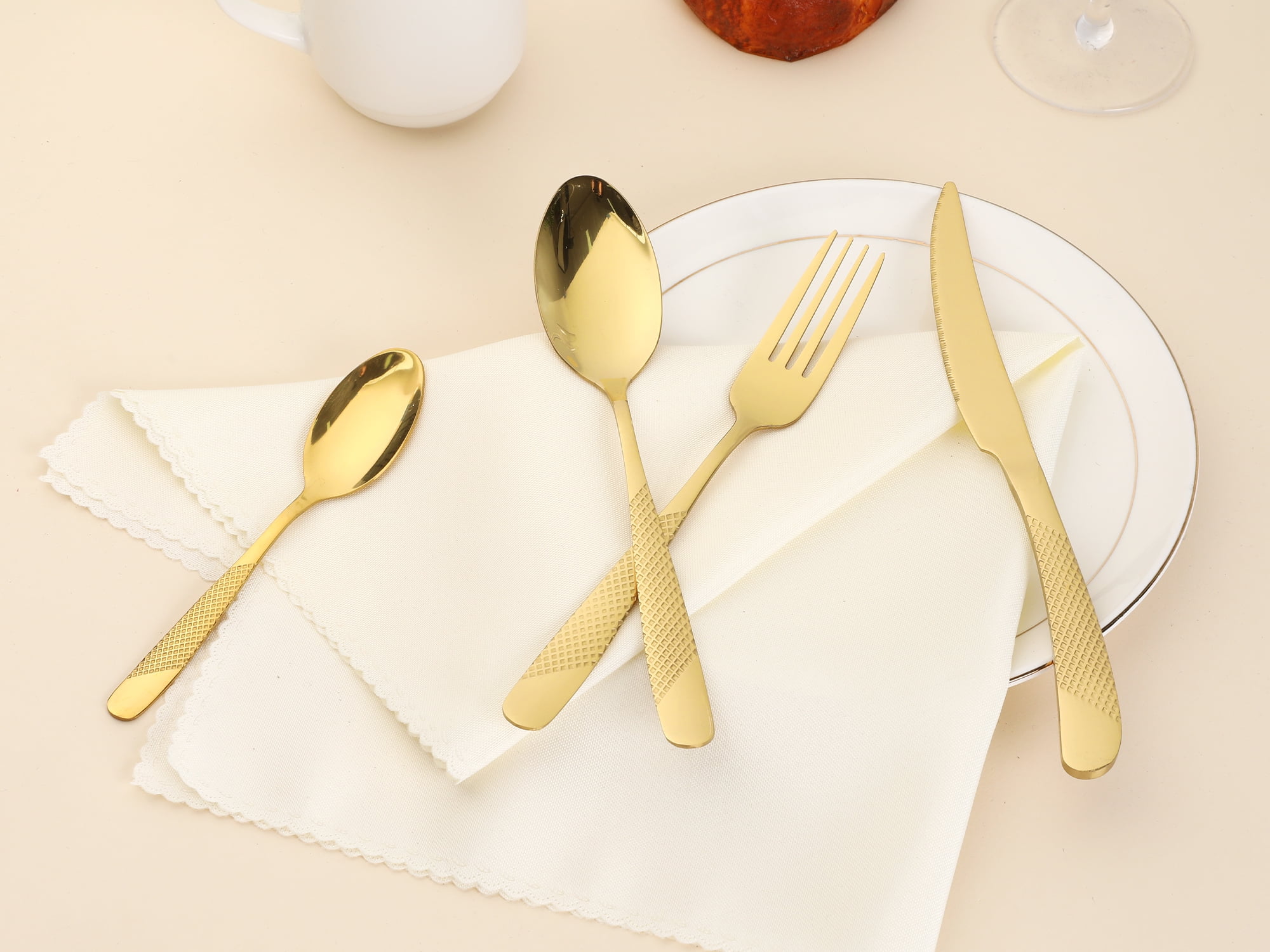 Unique Bargains Stainless Steel Flatware Set Mirror Polished Cutlery Set Gold 4 Pcs