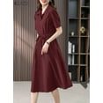 thumbnail image 4 of Summer Elegant Dresses Women Short Sleeve Work Vestido Loose Solid Turn Down Collar Shirt Dress Elastic Waist Sundress, 4 of 7
