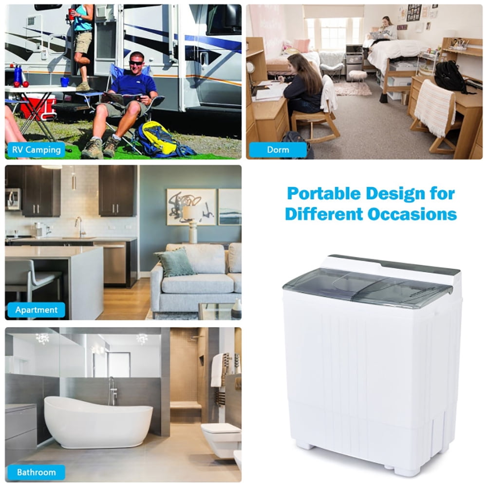 Barara King Washing Machine, Laundry Washer, Twin Tub Portable Washing Machine with Timer Control and Drain Pump for Apartment-Gray