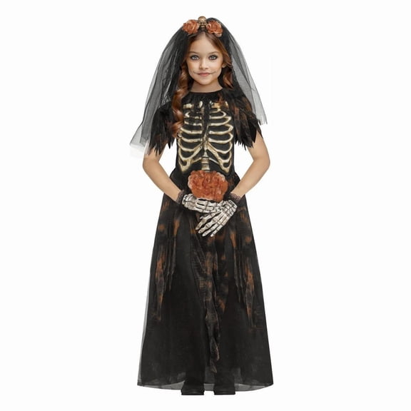 Fun World FW127092M Girls Bones Bride Halloween Costume - Medium 8-10