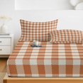 thumbnail image 6 of Queen Size Fitted Sheet Set - Dark Orange Checkered 3 Piece Bedding Sets 16" Deep Pocket Fitted Sheet with 2 Pillowcases, Fall Farmhouse Buffalo Plaid Linen Brushed Microfiber Hotel Luxury Bed Sheets, 6 of 9