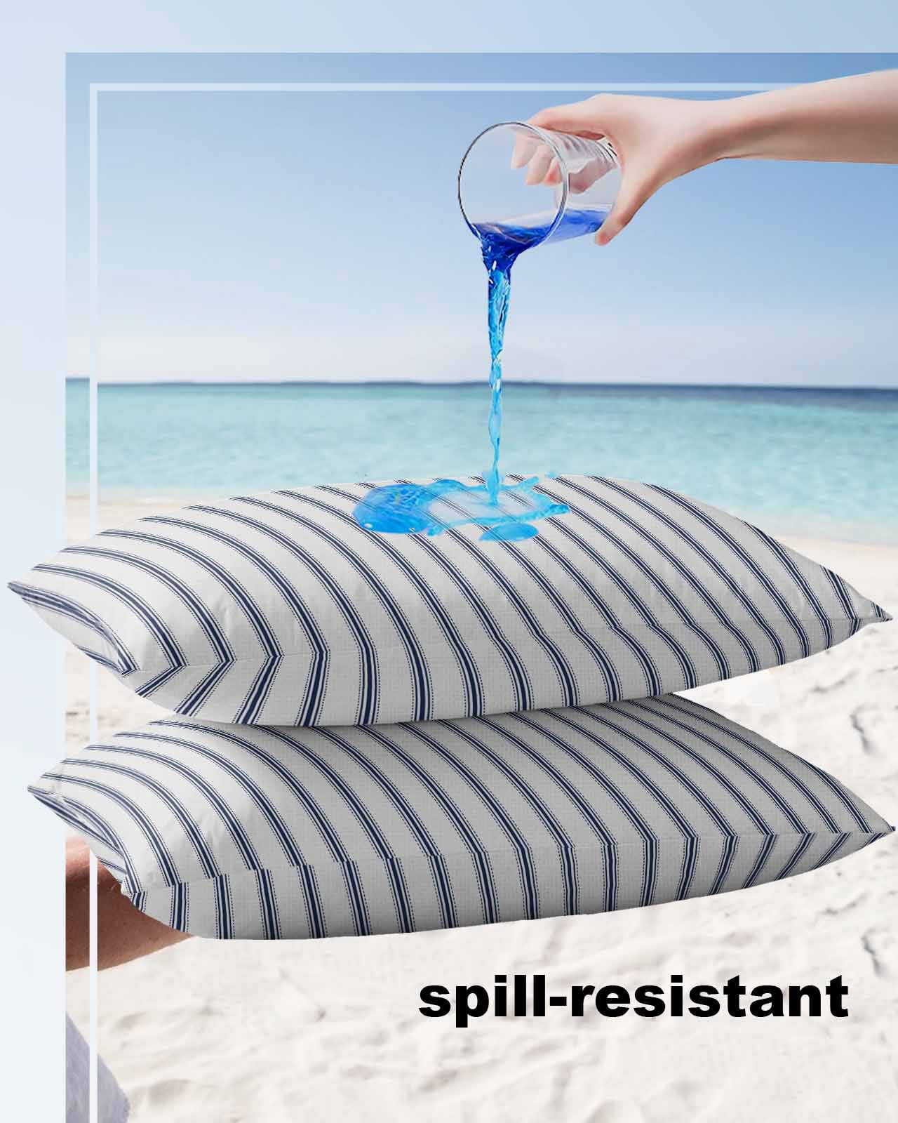 Outdoor Waterproof Throw Pillow Covers Set of 2 Blue Stripe Decorative Pillowcases Lumbar Outdoor Pillows Cushion Case 20x12 Inch Vertical Striped Patio Pillows for Couch Sofa Bed Garden