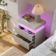 Cubehom Modern Nightstand Set of 2 with LED Lights, 2-Drawer Wooden Bedside Table, Side Table for Bedroom & Living Room