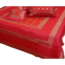 Silk Dupin Bedsheet Art Deco 1-Piece Floral Luxury Bed Sheet, Queen