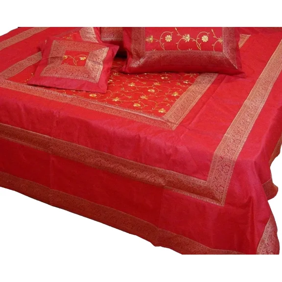 Silk Dupin Bedsheet Art Deco 1-Piece Floral Luxury Bed Sheet, Queen