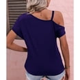 thumbnail image 4 of Blusa plisada con hombros descubiertos para mujer, corte holgado, informal de verano, talla S Blusa morada sofisticada, 4 of 6