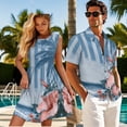 thumbnail image 3 of Yuyamidu Matching Hawaiian Outfits for Couples Hibiscus Dress Women Beach Dress Mens Button Down Short Sleeve Shirt Tank Tiered Dress Matching Cruise Outfits for Couples Palm Tree Striped, 3 of 6