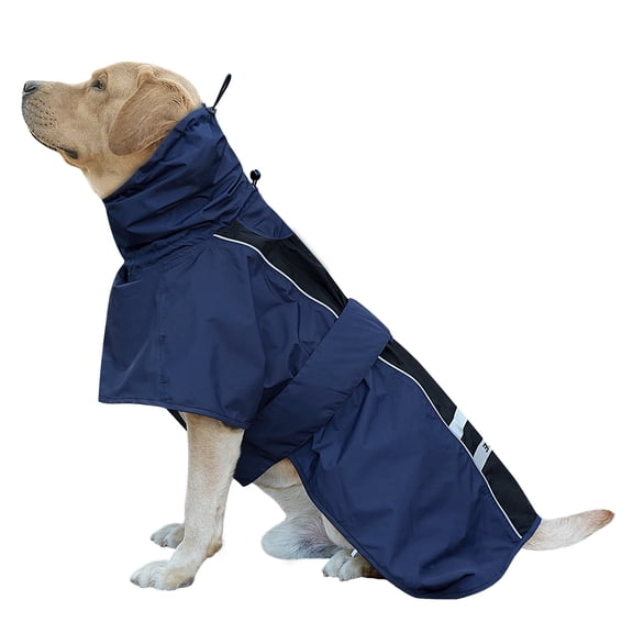 MAMORE Waterproof Dog Raincoat with Reflective Strip Leash Hole, Adjustable Lightweight Pet Rain Jacket for Outdoor Walking(Blue,L)