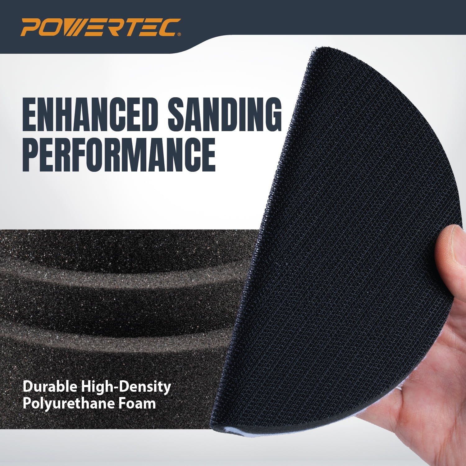 POWERTEC 4PK 6 inch Foam Interface Pad, Hook and Loop Backing Pad for 6 Inch Orbital Sander – High-Density PU Cushion Replacement Foam Pads for Contour Sanding & Dust Extraction (46902N)