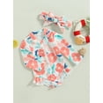 thumbnail image 3 of Bagilaanoe Toddler Baby Girl One-Piece Swimsuit Floral Print Long Sleeve Zipper Rashguard Swimwear + Headband 9M 12M 18M 24M 3T 4T Kids Ruffle Bathing Suit, 3 of 9