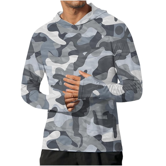 LWITHSZG Uv Protection Shirts for Men Rash Guard Long Sleeve Fishing Hoodie Color Block Lightweight Summer Tops with Thumb Holes S-3XL