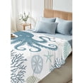 thumbnail image 4 of Blue Octopus Coastal California King Size Flat Sheet, Wrinkleproof & Fadeproof Cooling Flat Bed Sheet Only, Summer Beach Nautical Coral Breathable Soft Bedding Top Sheets 108 x 98 Inches, 4 of 8