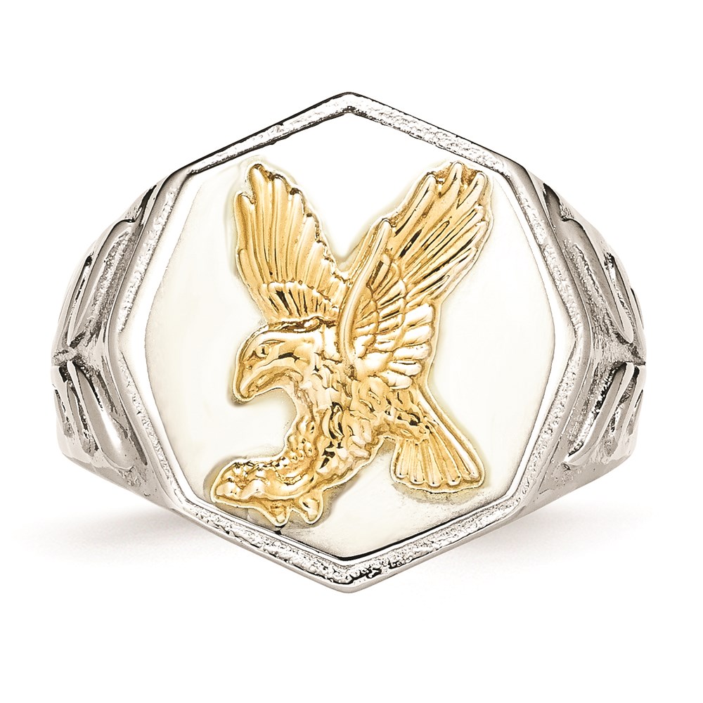 MENDEL Mens Gold Plated Stainless Steel Eagle Head Biker Ring - Sizes 7 To 15