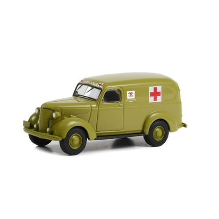 1939 Chevy Panel Truck Ambulance, Green - Greenlight 61030A/48 - 1/64 Scale Diecast Model Car
