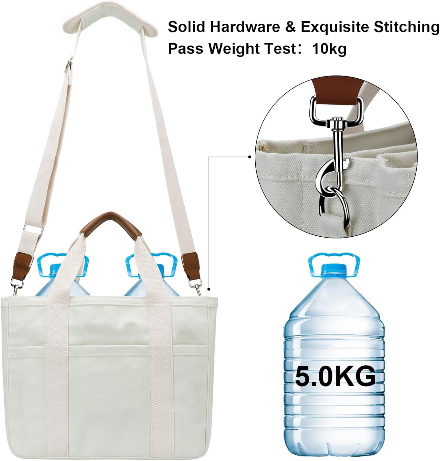 CNV Canvas Tote Bag for Women with Zipper and Compartments Crossbody Large Bible Messenger Purse Bag With Pockets