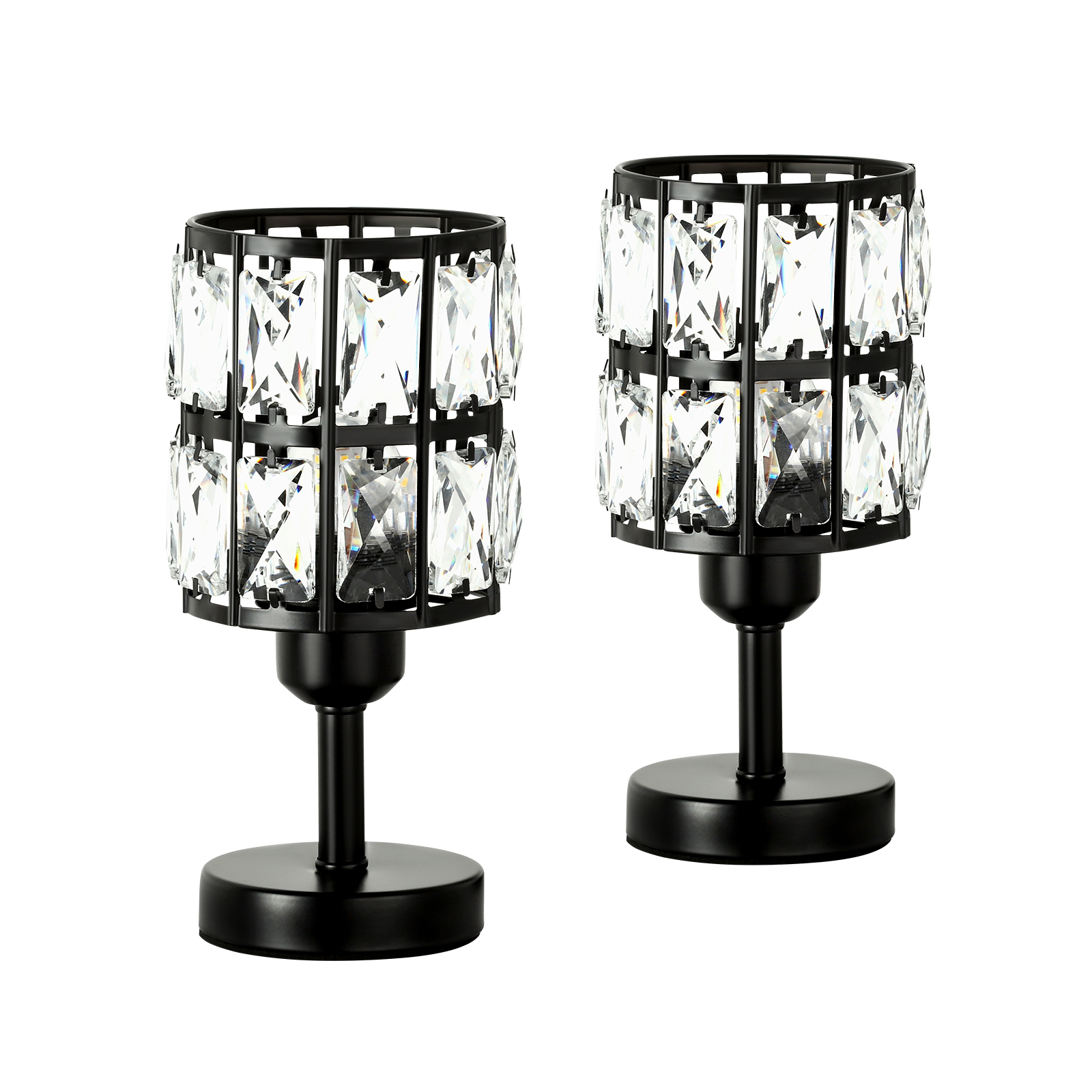 Modern Crystal Lamp Cylinder Shade Black Bedside Lamp Set of 2