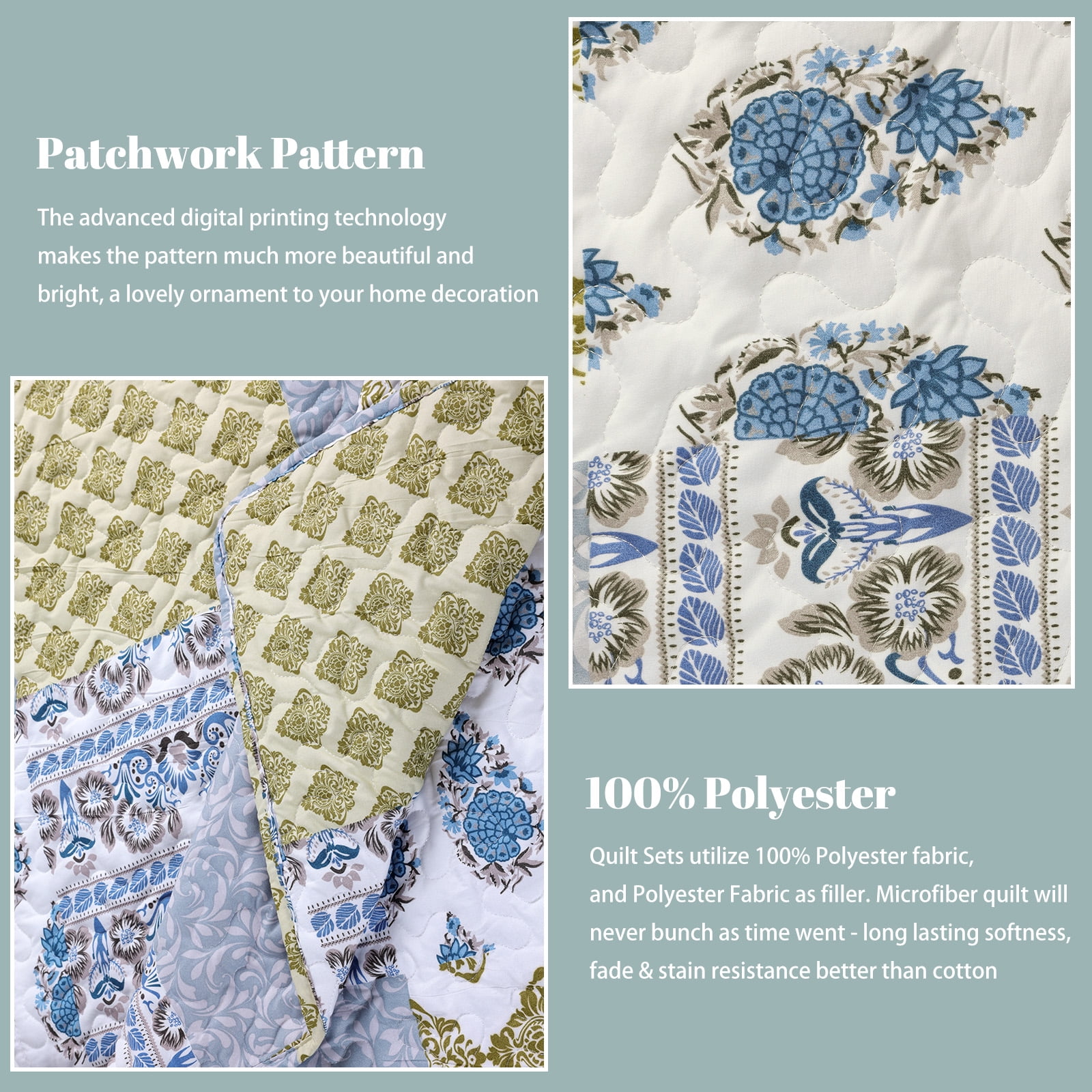 ANMINY Reversible Floral Coverlet Bedding Set - King All-Season Soft Polyester Quilt with Pillowcase | Vibrant Floral Design & Easy Care