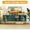 thumbnail image 3 of TV Stand for TVs up to 75 Inches, Mid Century Modern Entertainment Center with 3D Flower Pattern, Wood Media Console with 2 Fluted Glass Doors, Storage Cabinet for Living Room, Green, 3 of 8