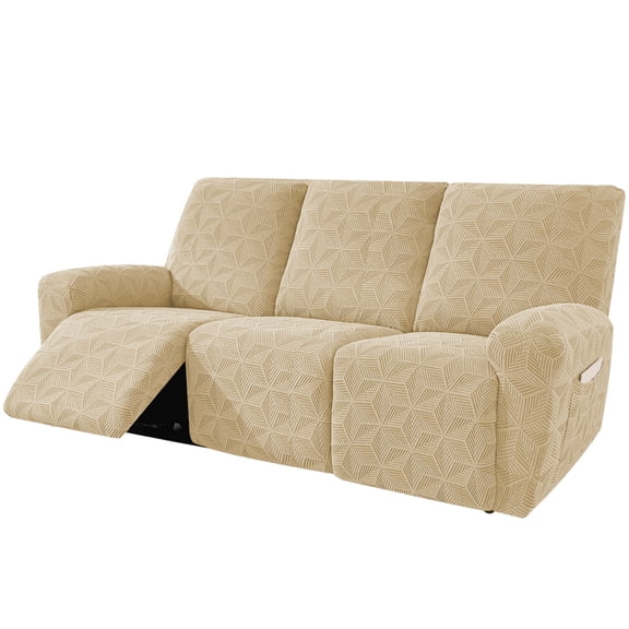 Y YUNHSOM Khaki 5 Pieces 3 Seater Recliner Sofa Cover, Stretch Jacquard Slipcover with Side Pocket, Anti-slip Washable Sofa Protector for Living Room