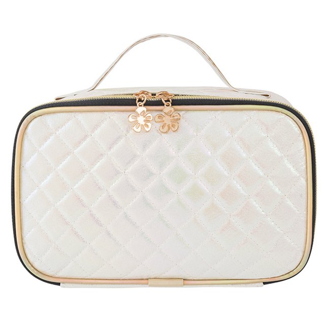 Bolso cosmético de cuero de la tela escocesa del diamante del laser, bolso cosmético portátil, material de la PU