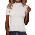 thumbnail image 4 of Summer Tops for Women Short Sleeve Mock Neck Sweater Top Turtleneck Pullover Shirt Fashion, 4 of 6