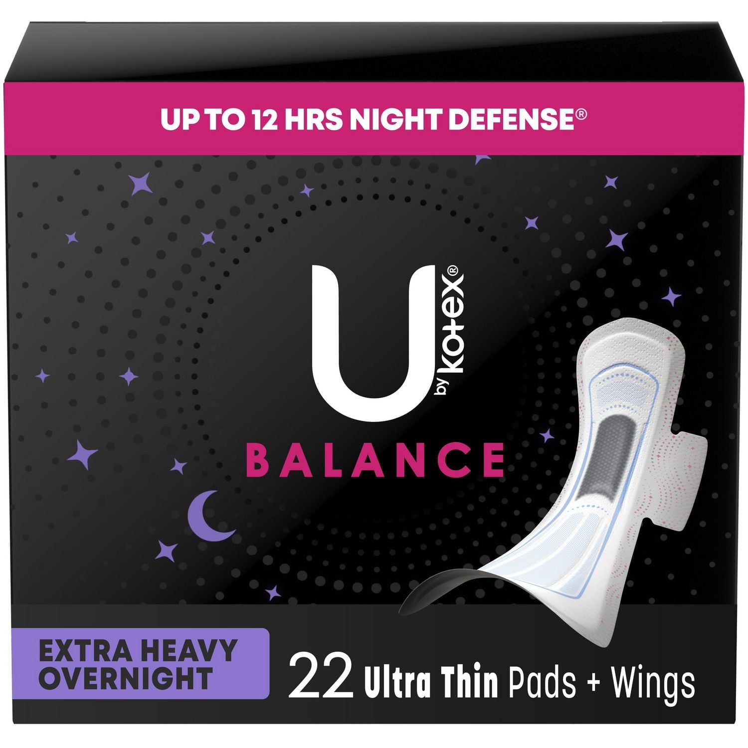 U by Kotex Balance Ultra Thin Overnight Pads with Wings, Extra Heavy Absorbency, 22 Count, UBK PAD 22