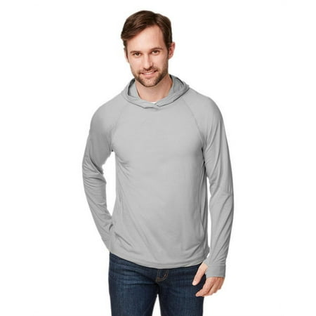 North End NE105 Unisex JAQ Stretch Performance Hooded Long Sleeve T-Shirt-Platinum-XXS