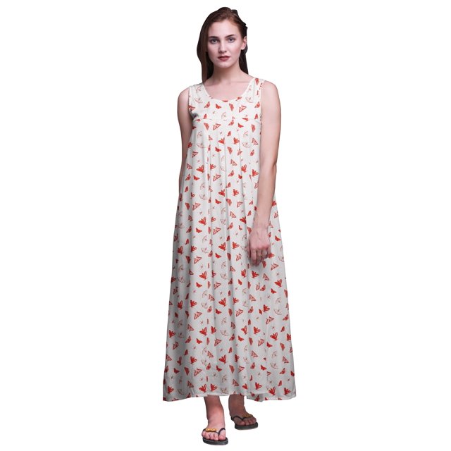 Bimba Robe de Nuit en Rayonne pour Femmes Maxi Imprimée Tenue de Sommeil Robe de Nuit-2x