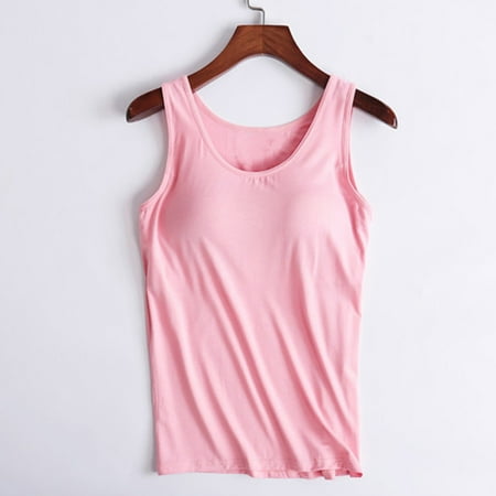 Pxxlle Women Plus Size Tanks With Built in Bra Casual without Steel Ring Cups Overshirt Underwear Yoga Sports Tees Round Neck Sleeveless Vest Top