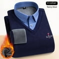 thumbnail image 4 of Suéter de lana de invierno para hombre, de dos piezas, grueso, sin costuras, con cuello de camisa, jersey de lana, cálido, de punto, 4 of 5