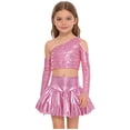 thumbnail image 5 of iiniim Girl's 2 Piece Dance Outfits Jazz Hip Hop Performance Dance Top and Metallic Bubble Skirts Set Pink 12, 5 of 7