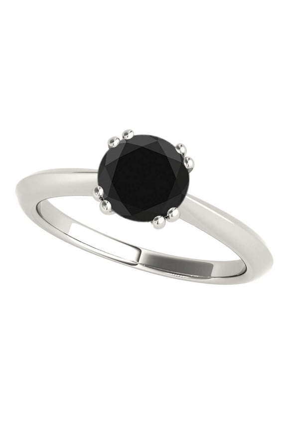 Engagement Rings for Women 1 Carat Black Diamond Engagement Ring 4 prong 10k White Gold