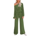 thumbnail image 3 of Fashnice Ensembles de Survêtements pour Femmes Col Rond Ensemble de Jogging à Manches Longues Coupe Ample Haut Court Pantalon Grand Vert Armée 2TG, 3 of 4