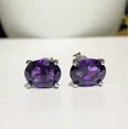 thumbnail image 2 of 2Ct Oval Cut Lab Created Amethyst Solitaire Stud Earrings 14K White Gold Plated, 2 of 2