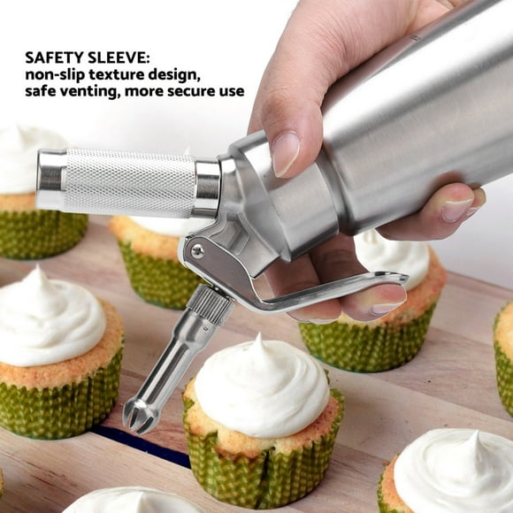 Stainless Steel Whipped Cream Dispenser with Three Nozzles for Kitchen