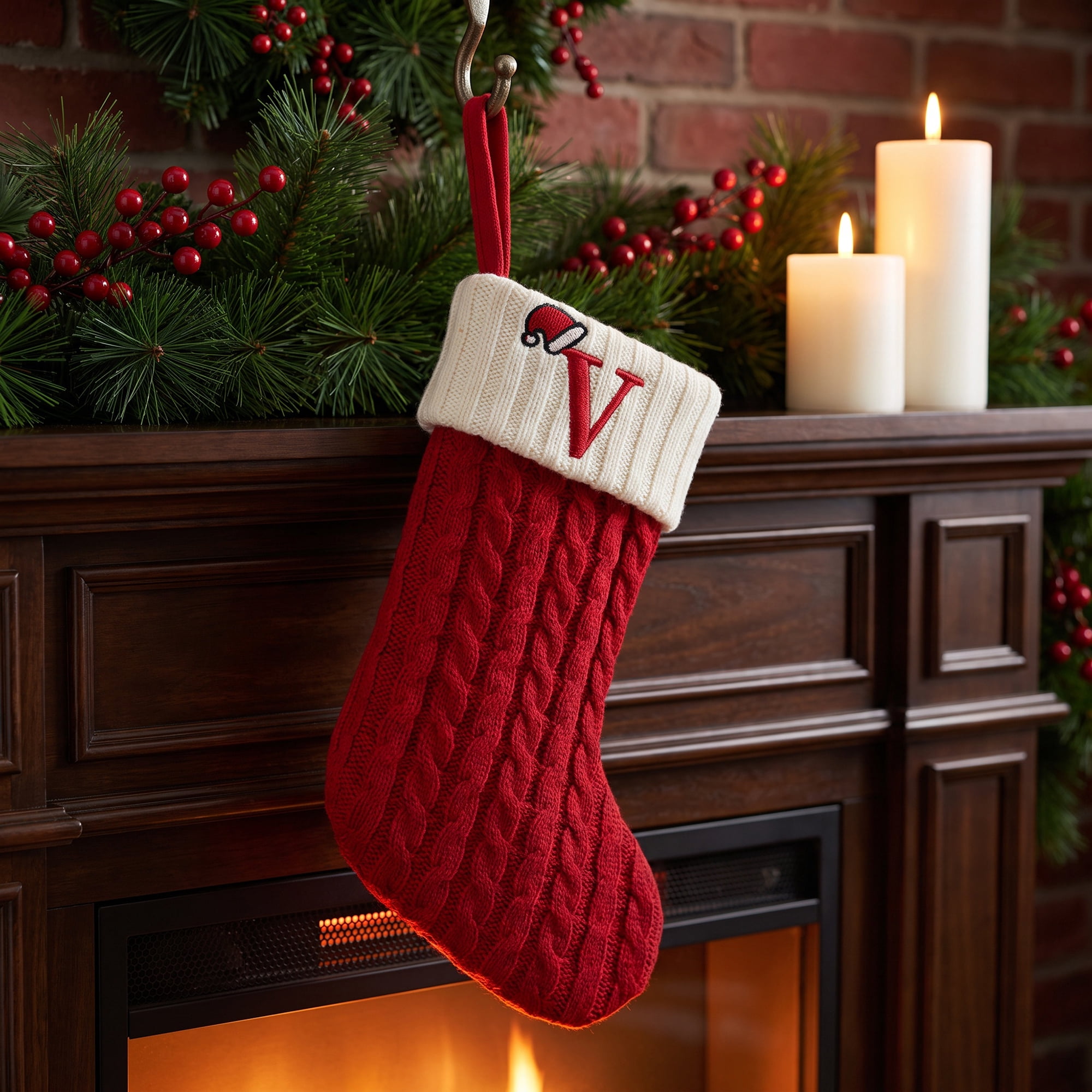 Unique Bargains Cartoon Christmas Luxury Grand Hearth Accent Stocking Letter V 8"