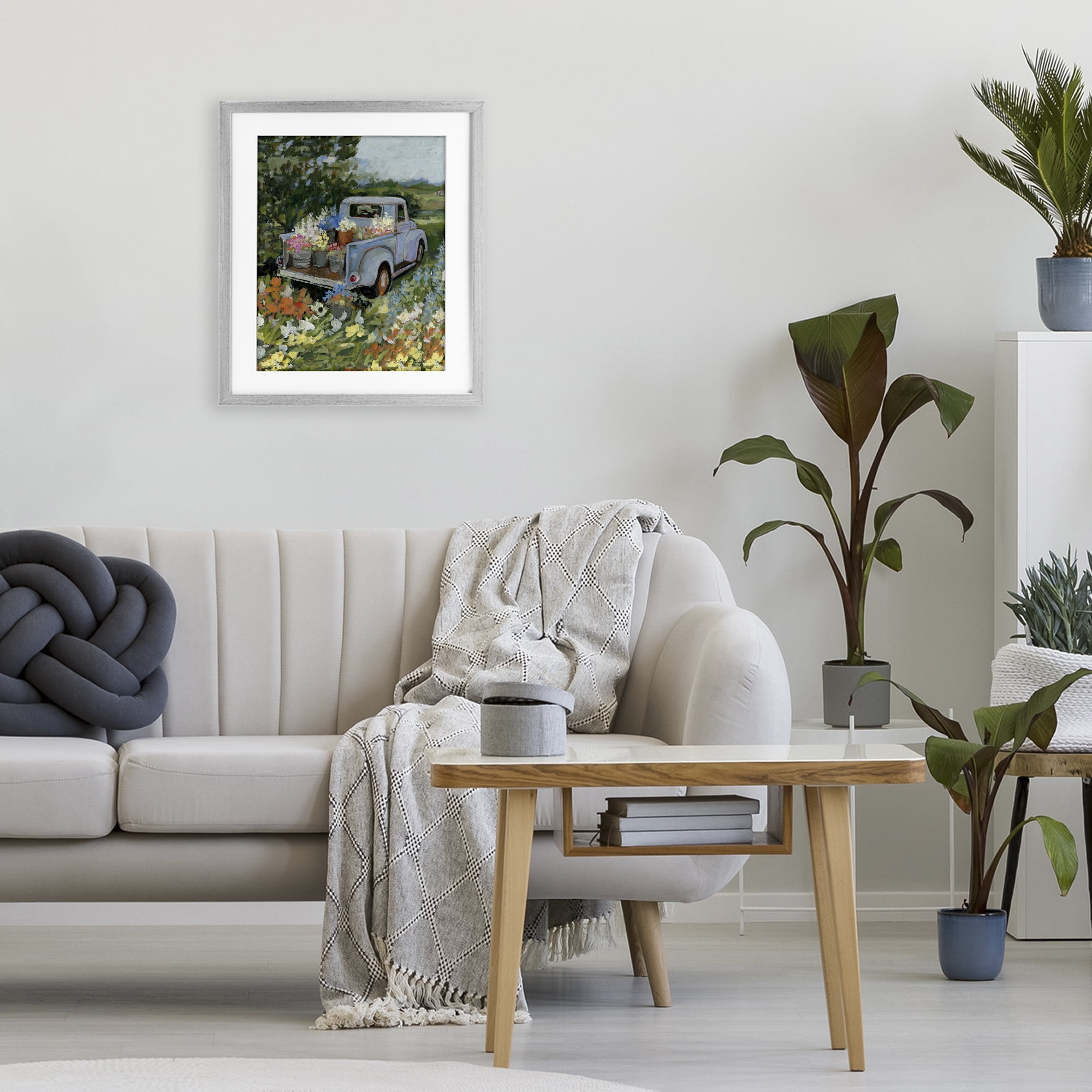Stupell Industries Truckin' Field with Flowers Gray Framed Print Under Glass, design by Susan Winget