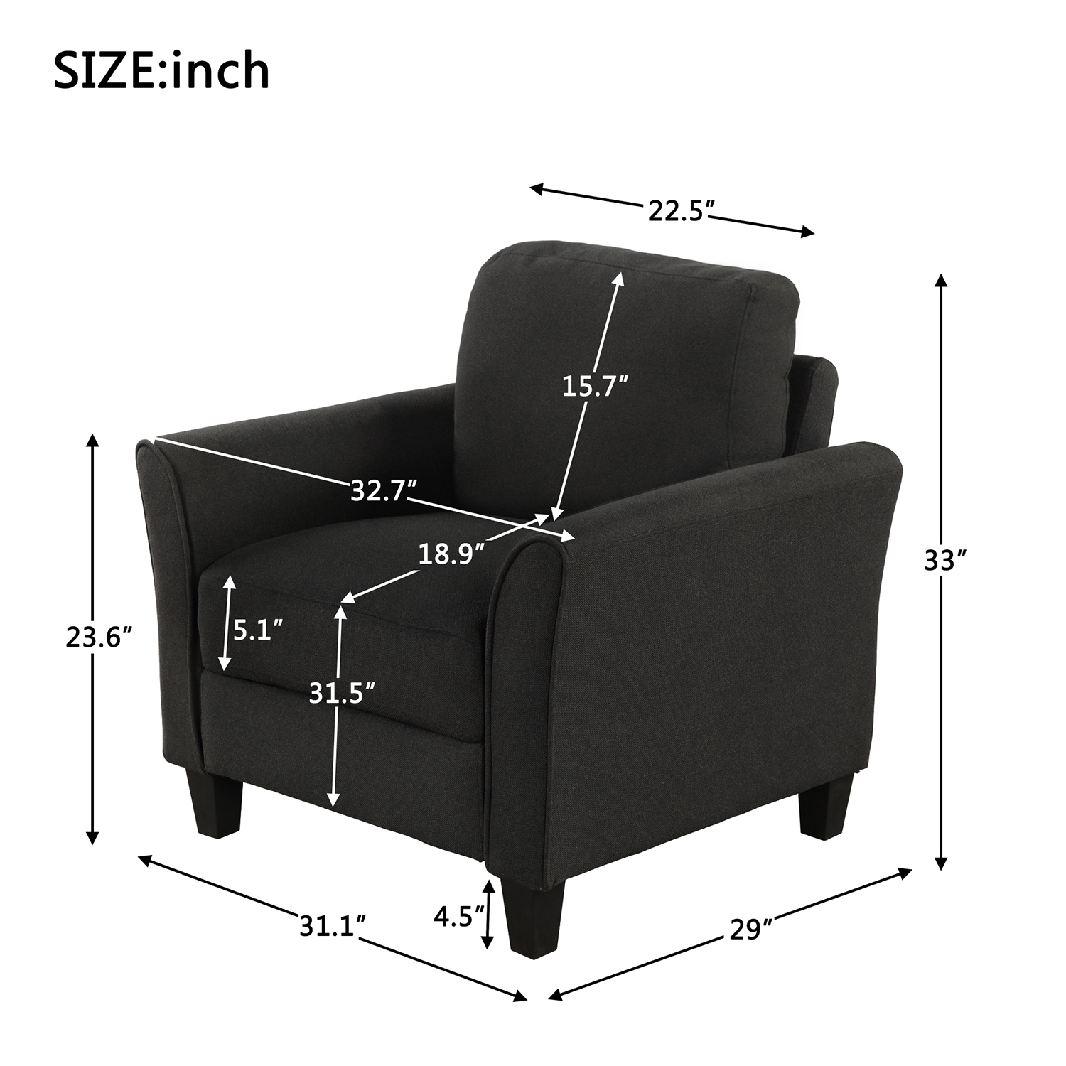 Kepooman Curved Arm Single Sofa Chair & Loveseat Sofa for Living Room, Black Kepooman Curved Arm Single Sofa Chair & Loveseat Sofa for Living Room, Black
