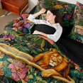 thumbnail image 5 of Manfei Maximalism Lion Full Size Bedding Sets, Tribal Palm Leaf Full Size Bed in a Bag, Dark Green Brown, Black Reversible, 7-Piece, 5 of 6